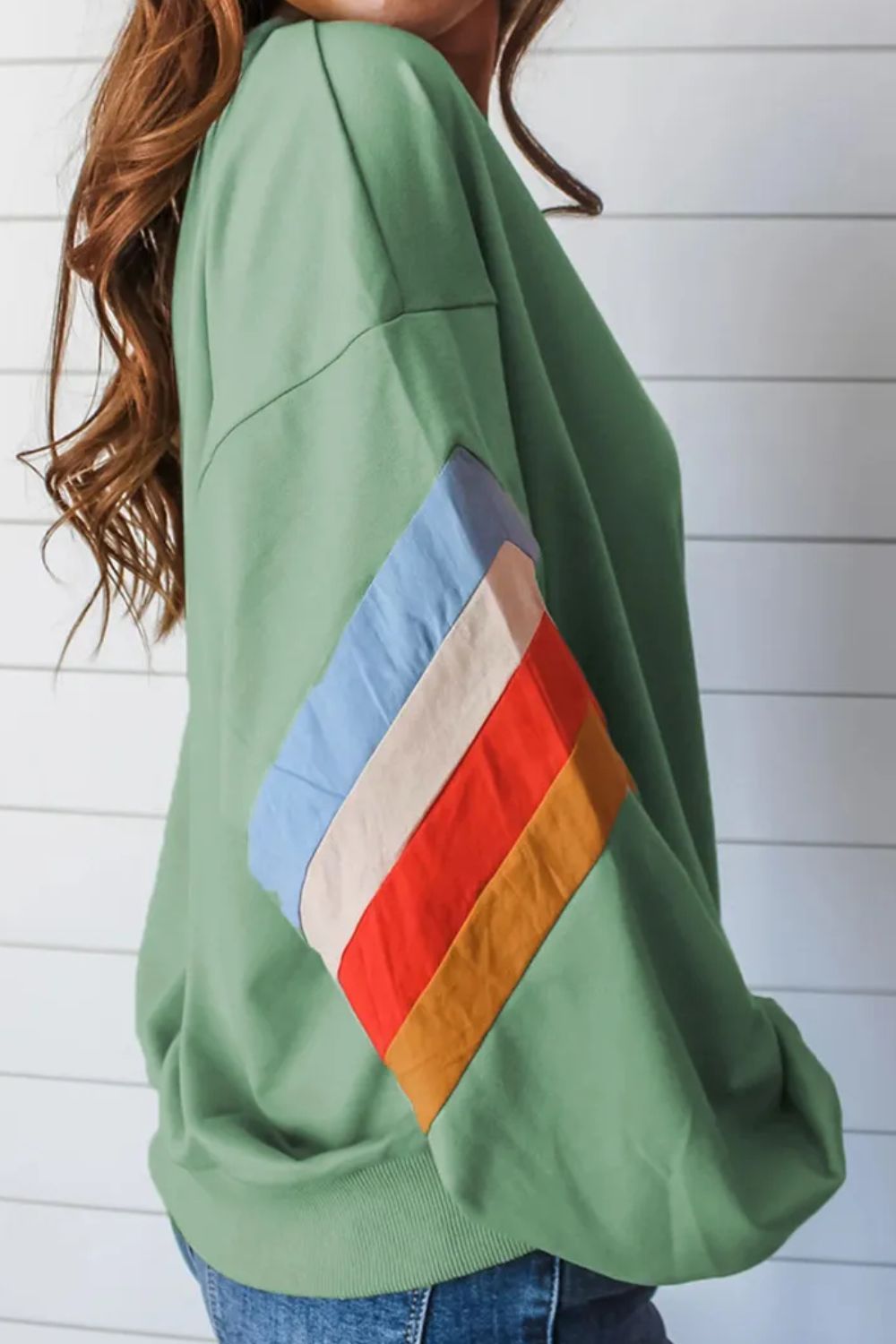 Contrast Round Neck Long Sleeve Sweatshirt Trandify Deal