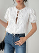 Perfee Tied Eyelet Short Sleeve Bodysuit Trandify Deal