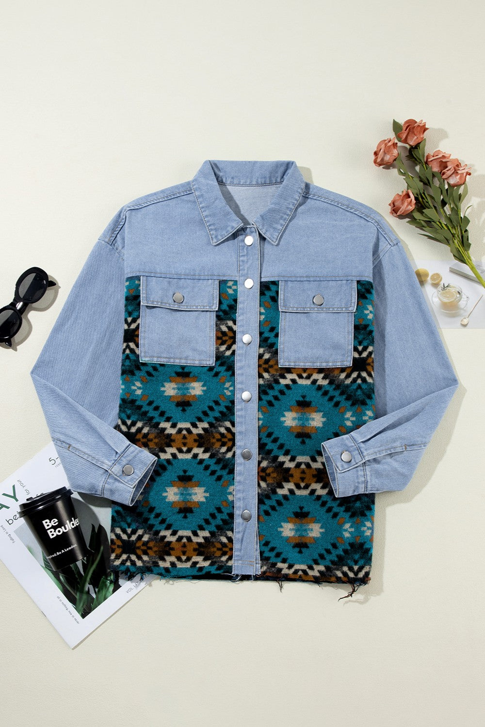 Pocketed Button Up Long Sleeve Denim Jacket Trandify Deal