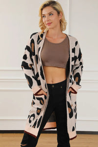 Leopard Open Front Long Sleeve Cardigan Trandify Deal