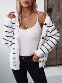 Striped Button Up Long Sleeve Hooded Cardigan Trandify Deal