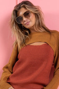 Color Block Sweater Top with Cut Out Neck