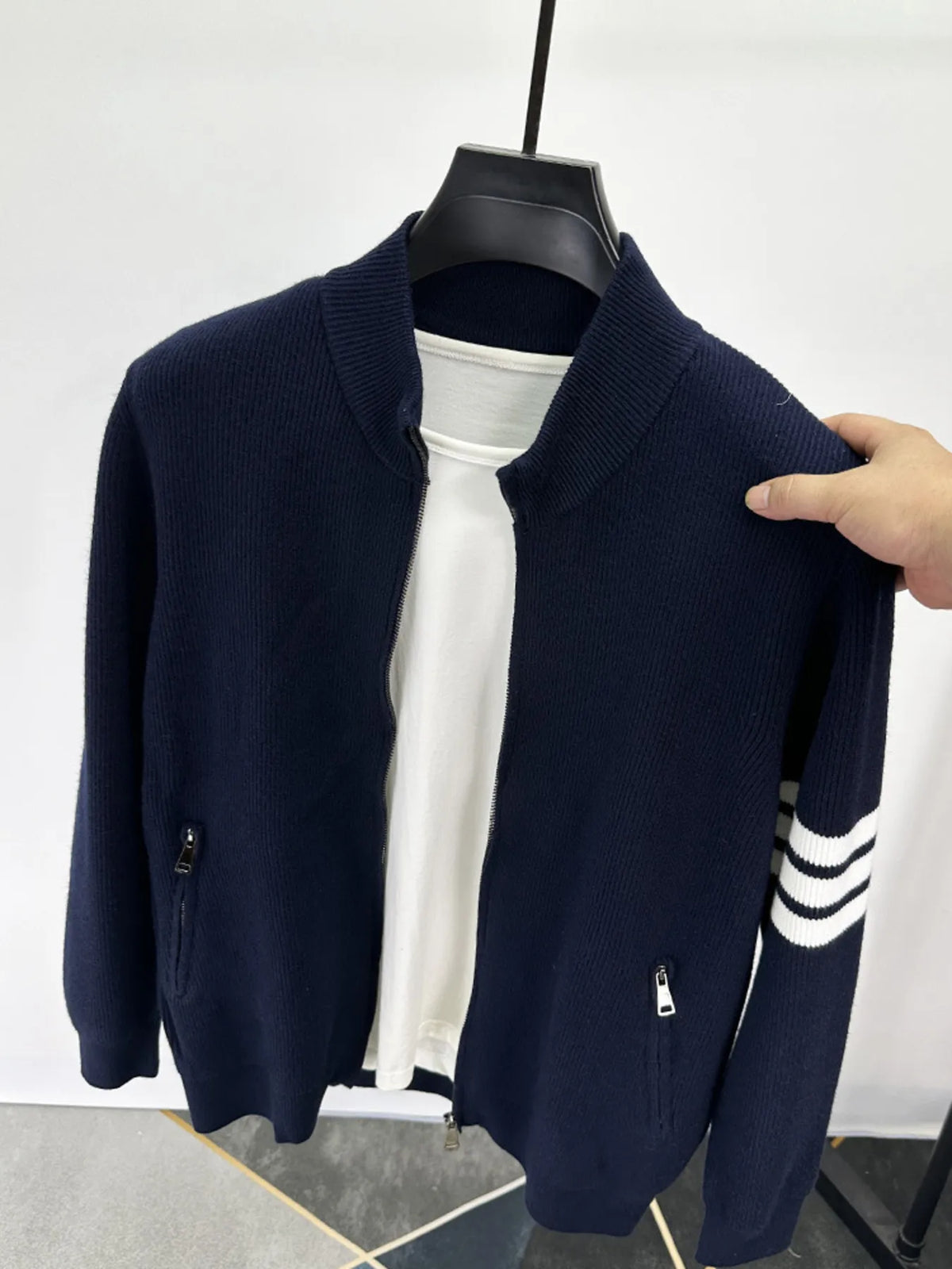 Men's Plus Size Striped Zip-Up Cardigan for Big & Tall – Soft Knit Long Sleeve Sweater in Casual Fall Winter Style