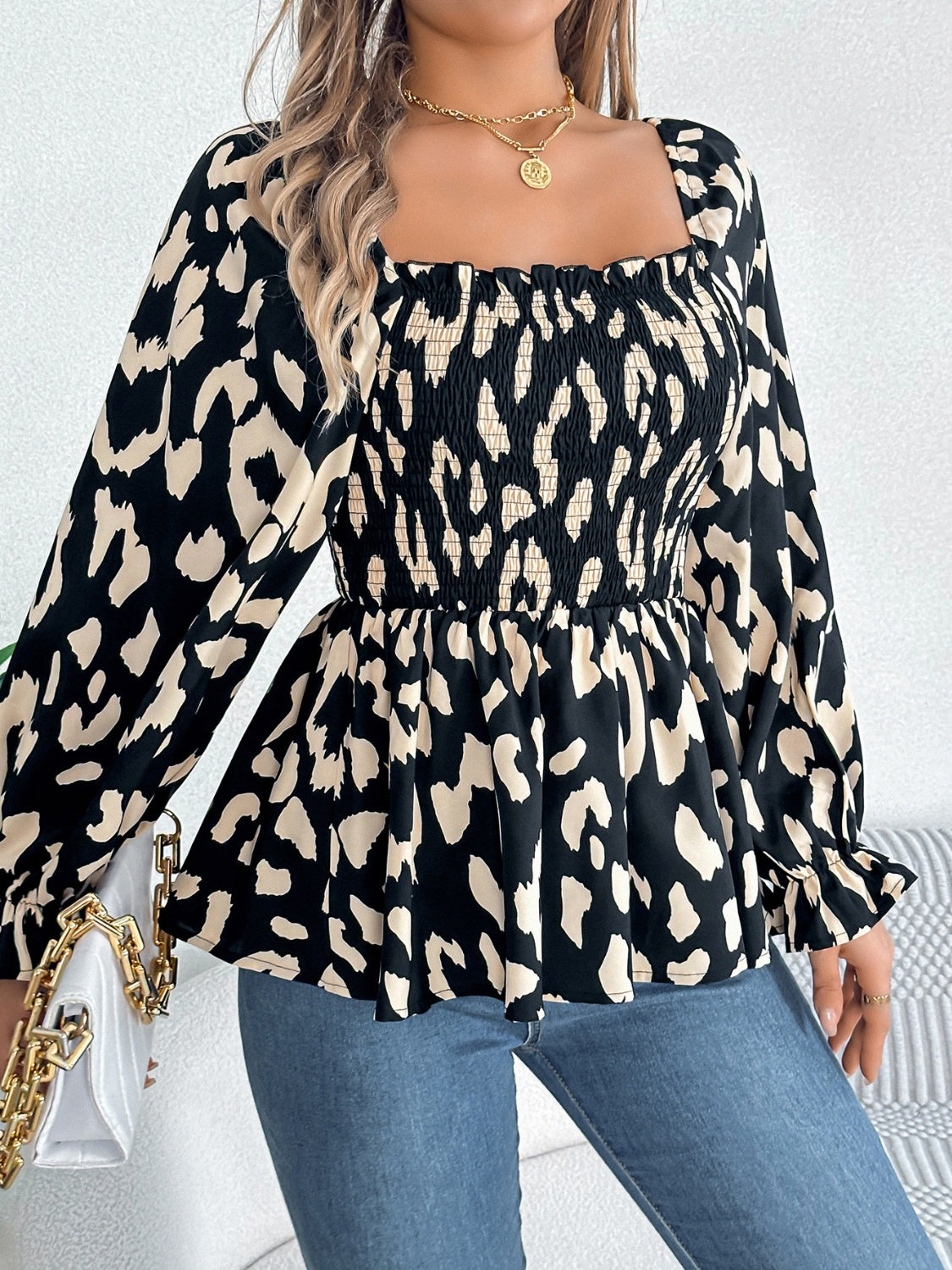 Square Neck Flounce Sleeve Blouse Trandify Deal