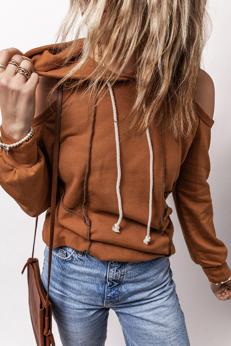 Cold Shoulder Long Sleeve Hoodie Trandify Deal