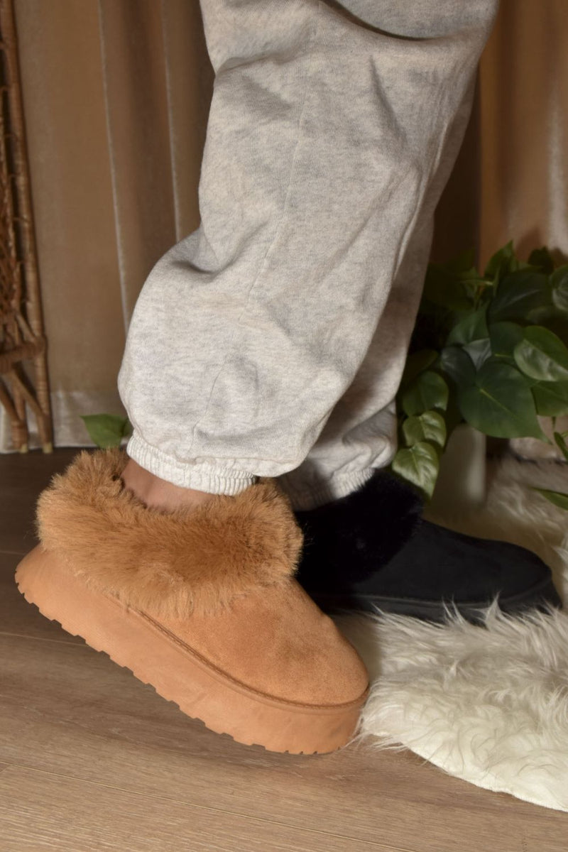 WILD DIVA Faux-Fur Platform Slip On Booties Trandify Deal