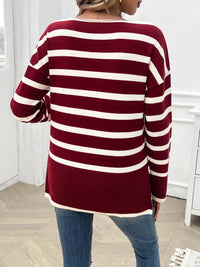 Devine Striped V-Neck Long Sleeve Knit Top Trandify Deal