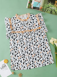 Ruffled Printed Mock Neck Cap Sleeve Blouse Trandify deal