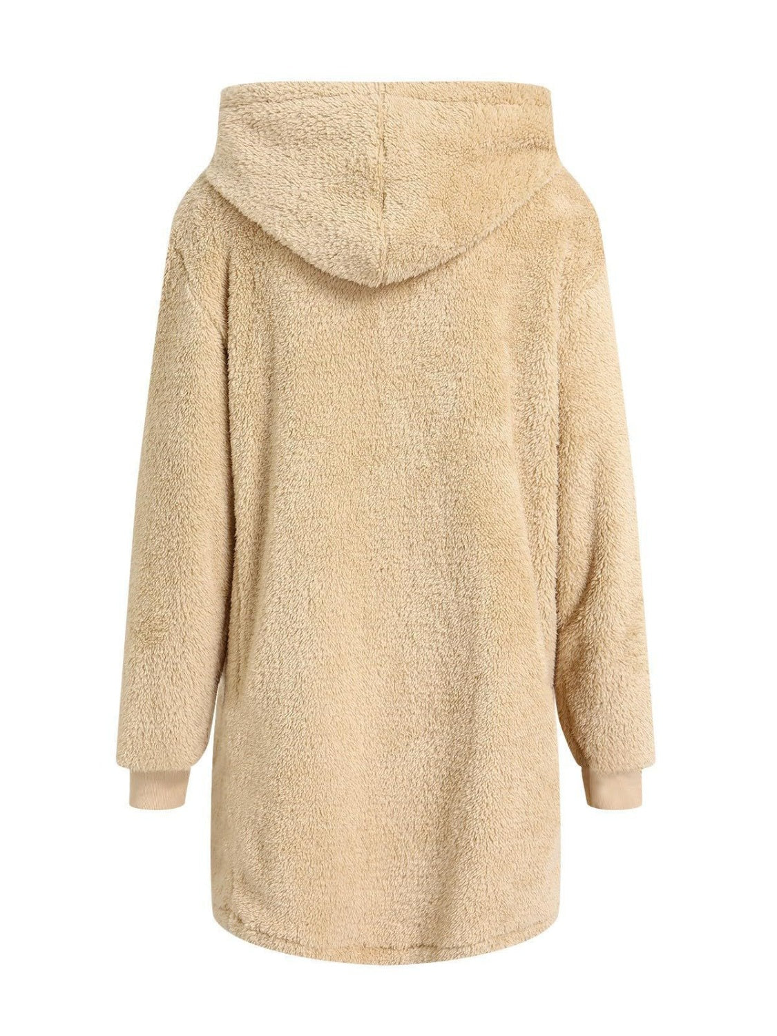 Fuzzy Pocketed Zip Up Long Sleeve Hooded Jacket Trandify Deal