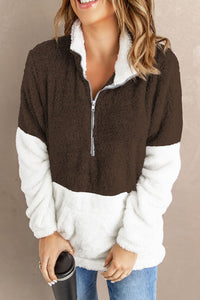 Color Block Half Zip Long Sleeve Fuzzy Sweatshirt Trandify Deal