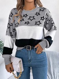 Star Contrast Round Neck Sweater Trandify Deal