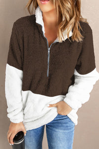 Color Block Half Zip Long Sleeve Fuzzy Sweatshirt Trandify Deal
