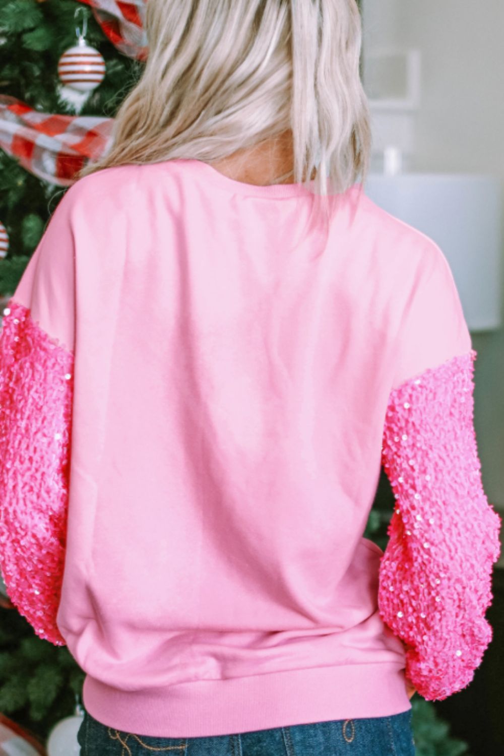 Valentine’s Day Sequin Heart Long Sleeve Sweatshirt Trandify deal