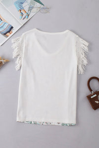 Fringe Printed V-Neck Top Trandify deal