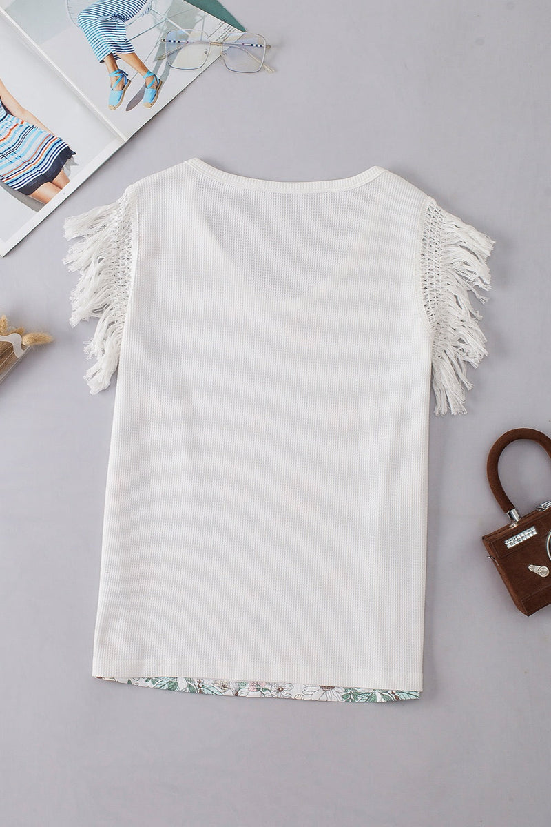 Fringe Printed V-Neck Top Trandify deal