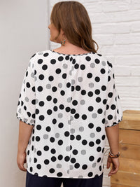Plus Size Polka Dot Round Neck Half Sleeve Blouse Trandify deal