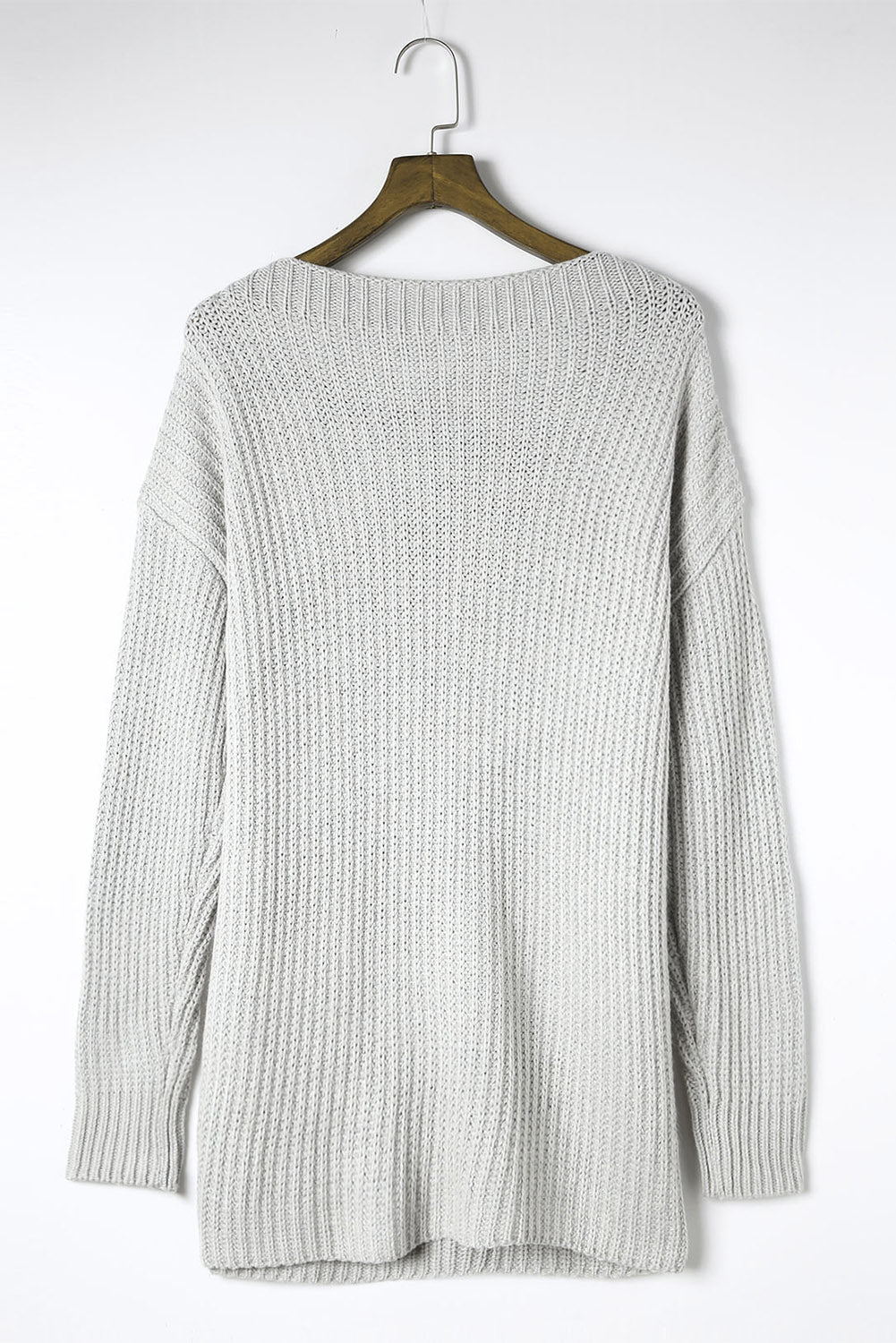 Side Slit Boat Neck Long Sleeve Sweater Trandify Deal