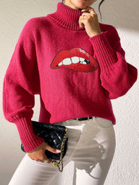 Lip Turtleneck Long Sleeve Sweater Trandify Deal