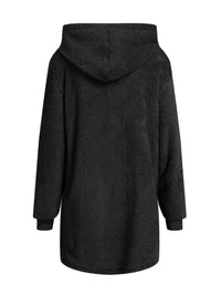 Fuzzy Pocketed Zip Up Long Sleeve Hooded Jacket Trandify Deal