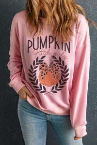 Pumpkin Round Neck Long Sleeve Sweatshirt Trandify Deal