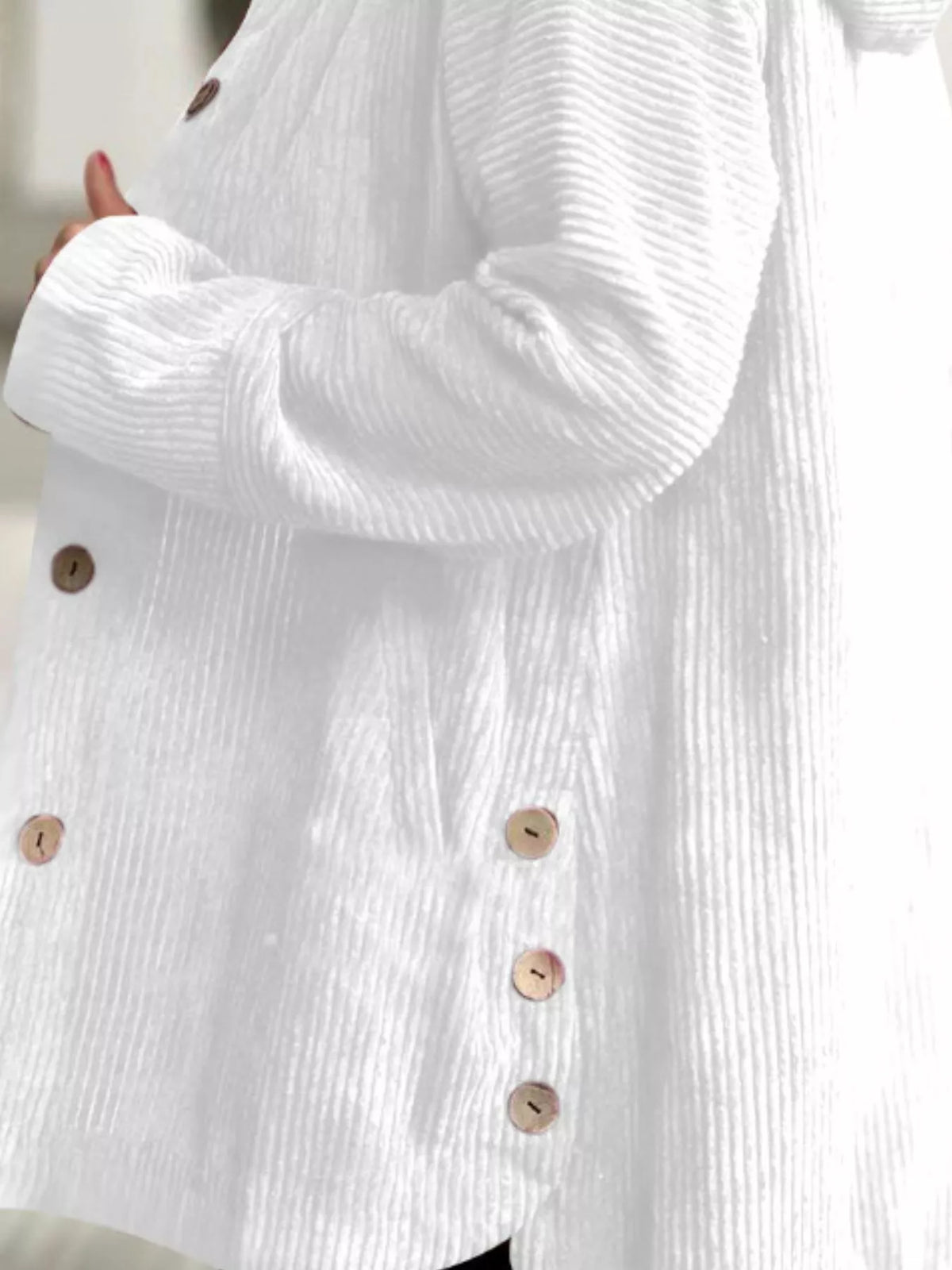 Plus Size Corduroy Shacket - Hooded Ribbed Jacket