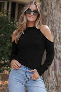 Round Neck Cold Shoulder Long Sleeve Top Trandify Deal