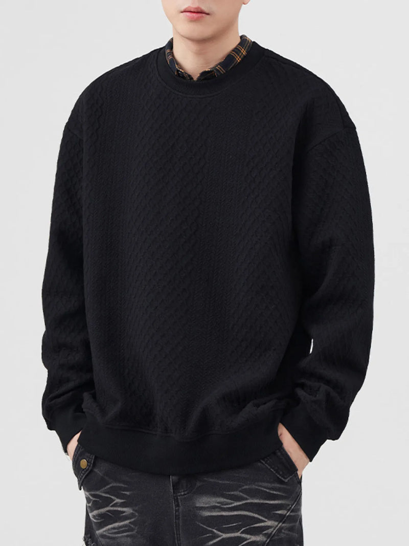 men's oversized waffle-knit sweatshirt crewneck long sleeve pullover casual style