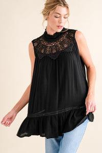 And The Why Lace Detail Sleeveless Ruffled Top Trandify deal