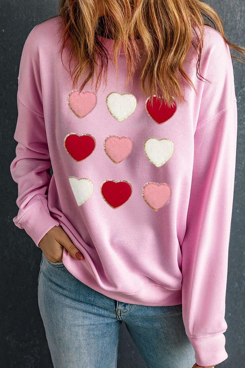 Contrast Heart Long Sleeve Sweatshirt Trandify Deal