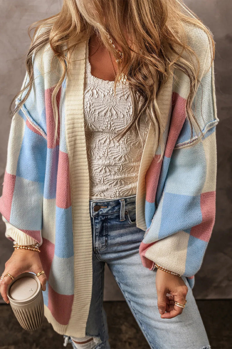 Color Block Open Front Long Sleeve Cardigan Trandify Deal