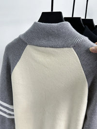 Men's Color Block Zip-Up Cardigan Slim Fit Lightweight Knit Sweater for Fall Winter Fashion