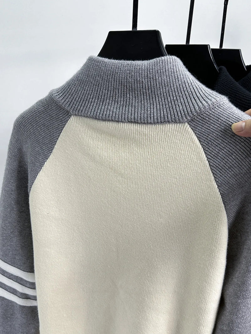 Men's Color Block Zip-Up Cardigan Slim Fit Lightweight Knit Sweater for Fall Winter Fashion