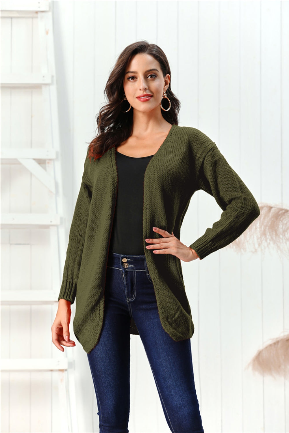 Open Front Long Sleeve Cardigan Trandify Deal