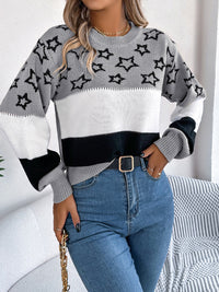 Star Contrast Round Neck Sweater Trandify Deal