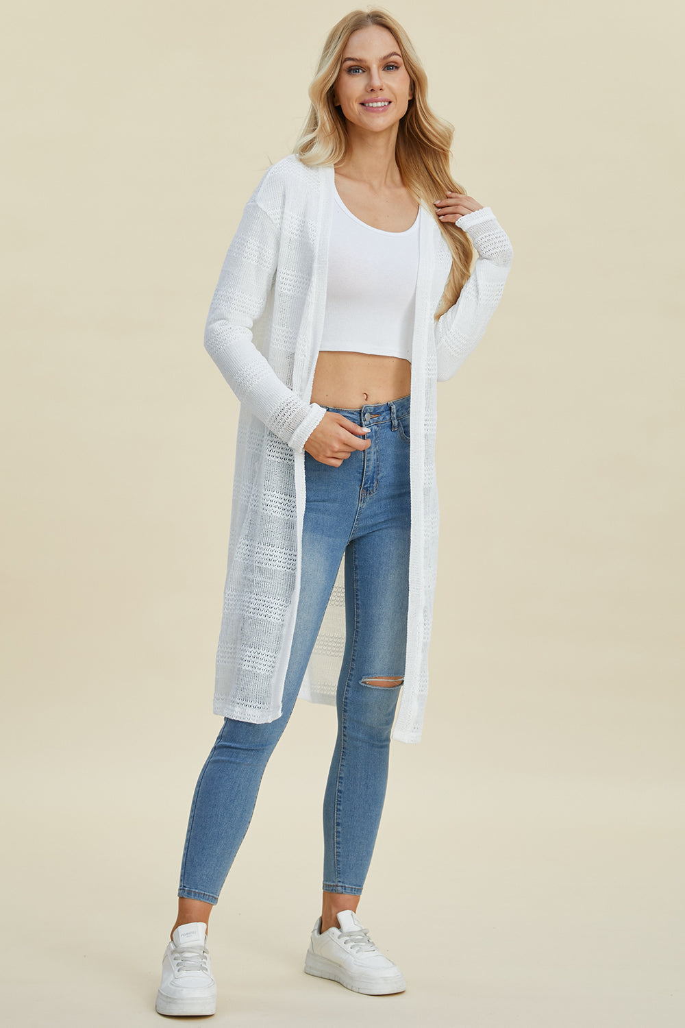 Double Take Full Size Open Front Longline Cardigan Trandify deal
