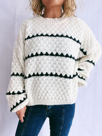 Contrast Stripes Round Neck Long Sleeve Sweater Trandify Deal