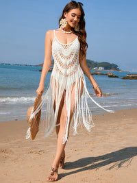 Fringe Openwork Spaghetti Strap Cover-Up Trandify deal