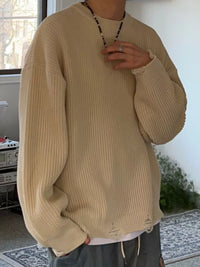 Men's Oversized Sweater - Distressed Raw Hem Drop Shoulder