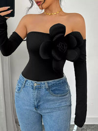 Women's Off-Shoulder Long Sleeve Bodysuit in Black - Price & Sale