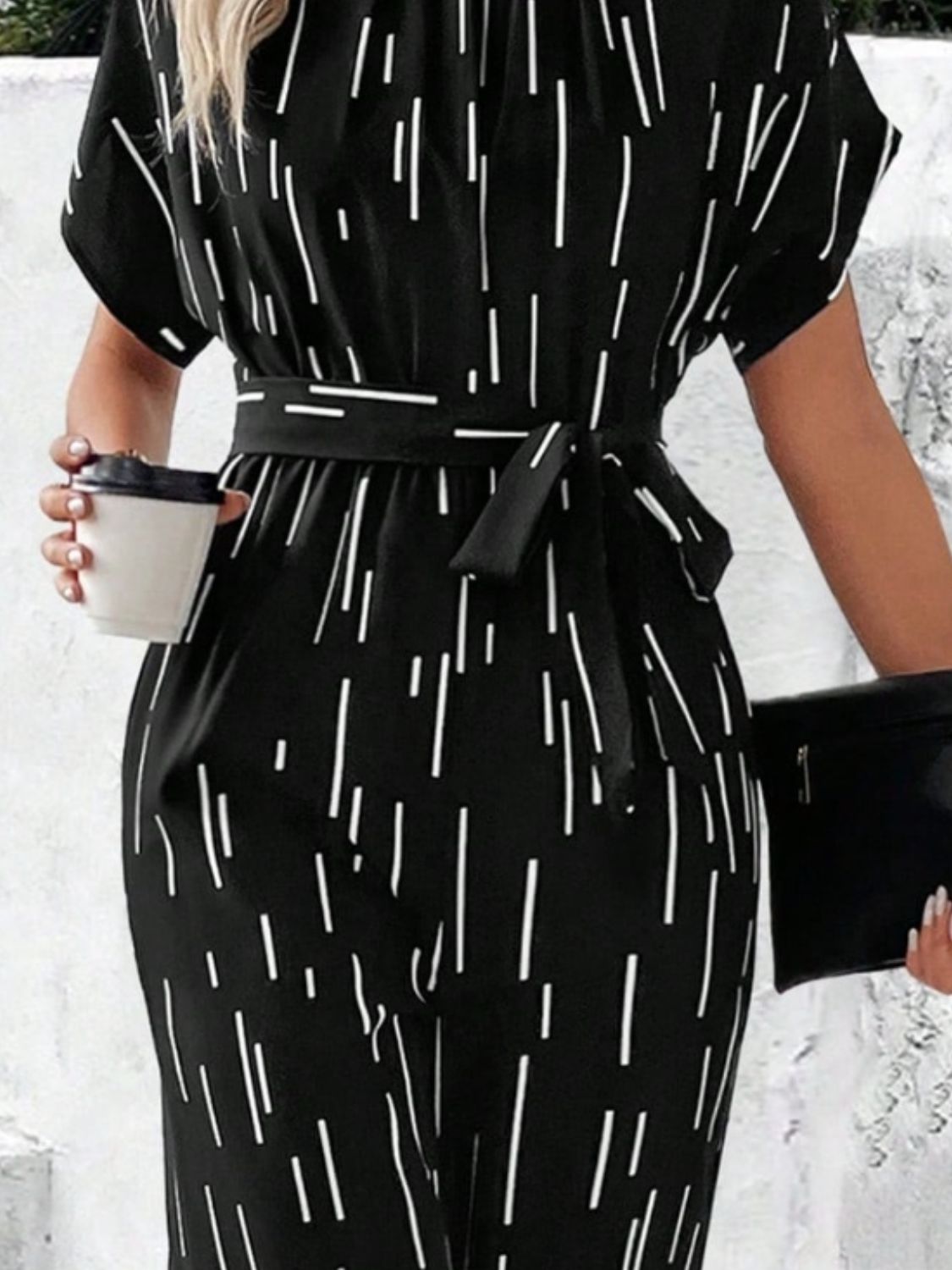 Tied Printed Mock Neck Wide Leg Jumpsuit Trandify deal