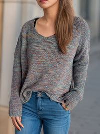 Heathered V-Neck Long Sleeve Sweater Trandify Deal