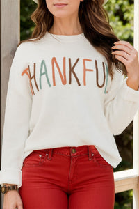 THANKFUL Round Neck Long Sleeve Knit Top Trandify Deal