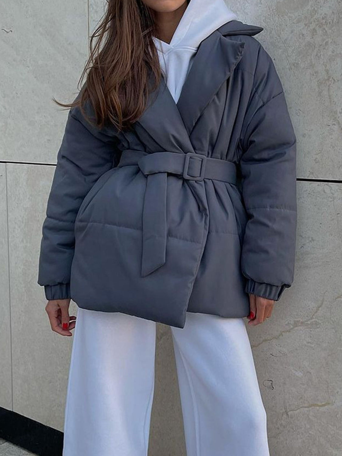 Puffer Long Sleeve Winter Coat with Belt Trandify Deal