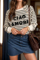 Decorative Button Striped Long Sleeve Sweatshirt Trandify Deal