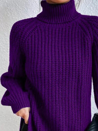 Plus Size Turtleneck Sweater - Ribbed Long Sleeve Top