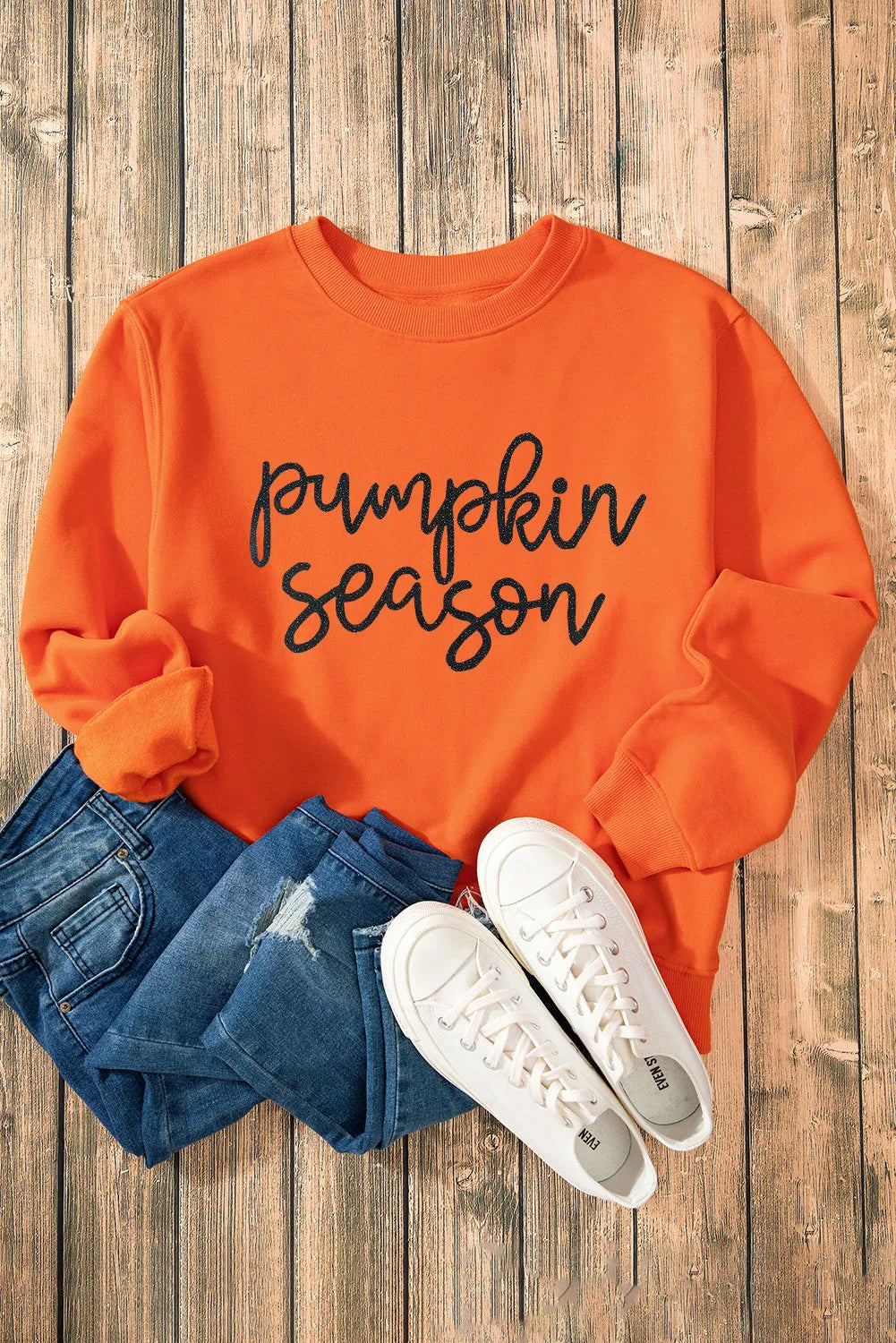 Letter Round Neck Long Sleeve Sweatshirt Trandify Deal