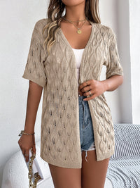 Openwork Open Front Short Sleeve Cardigan Trandify deal