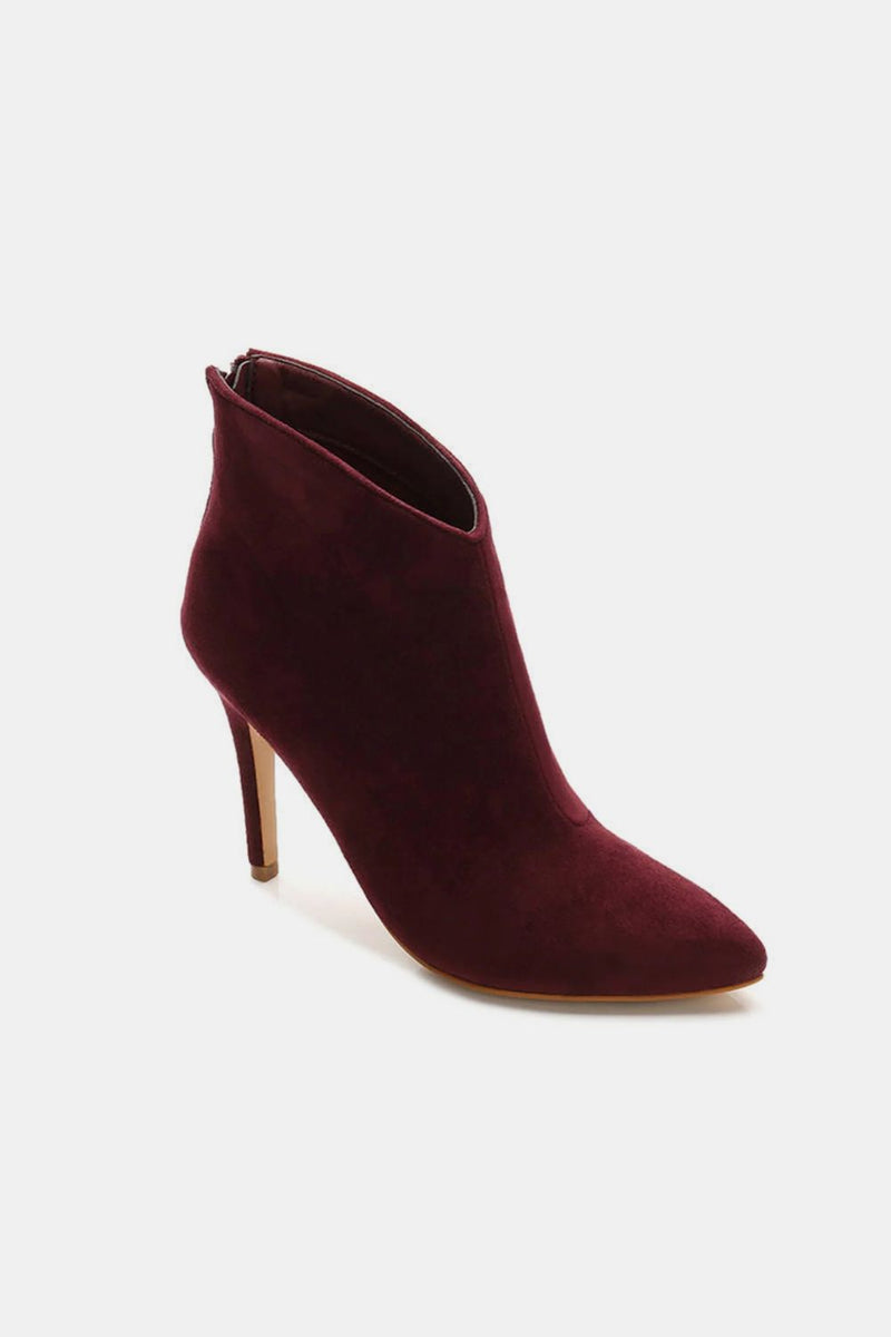 Beast Fashion Suede Stiletto Ankle Booties with Back Zippers Trandify Deal