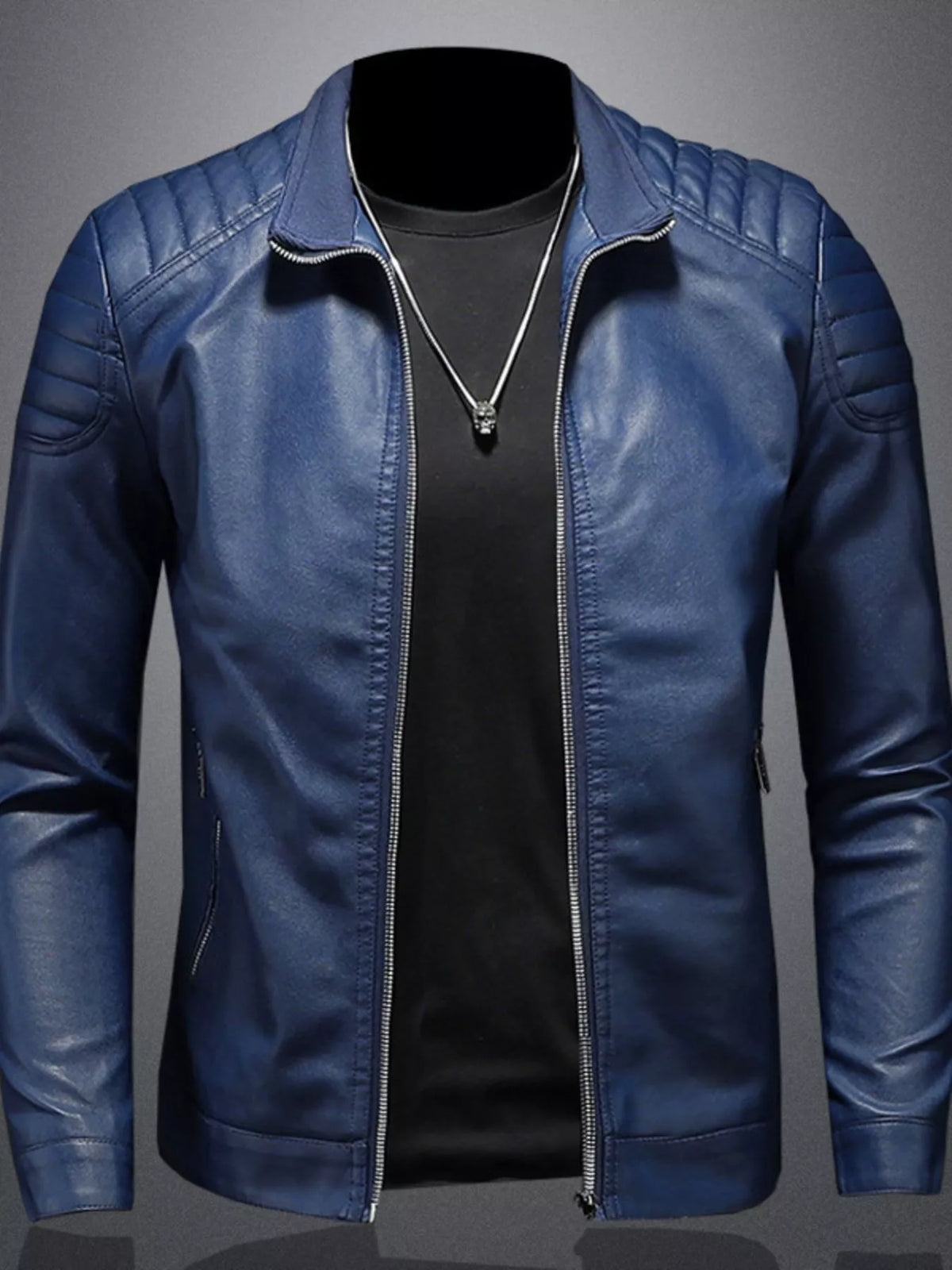 Plus Size Zip Up Jacket for Men - 100% PU