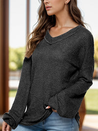 Dropped Shoulder Long Sleeve Knit Top Trandify Deal